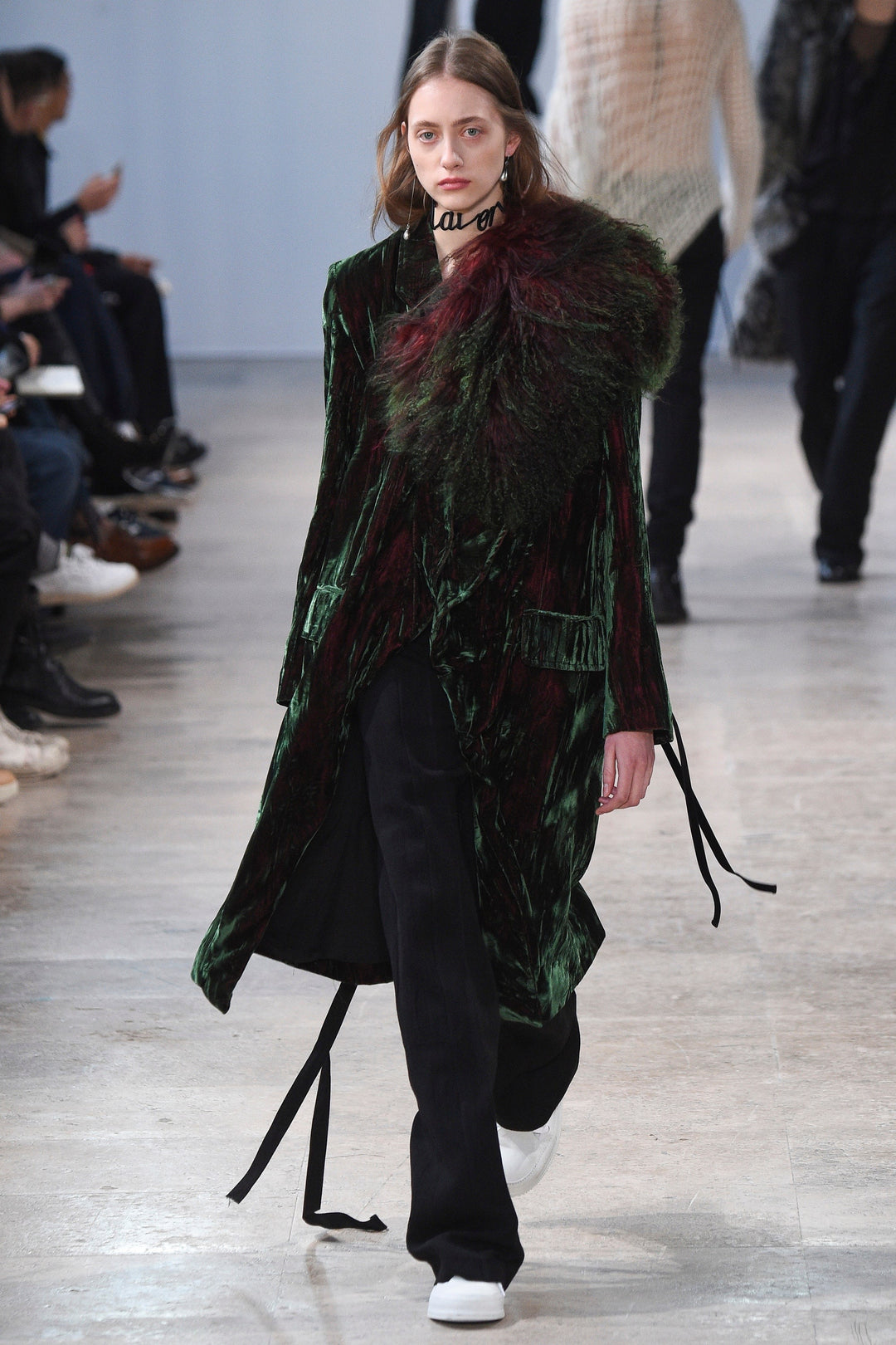 ANN DEMEULEMEESTER - FW17 Green velvet jacket with red iridescence