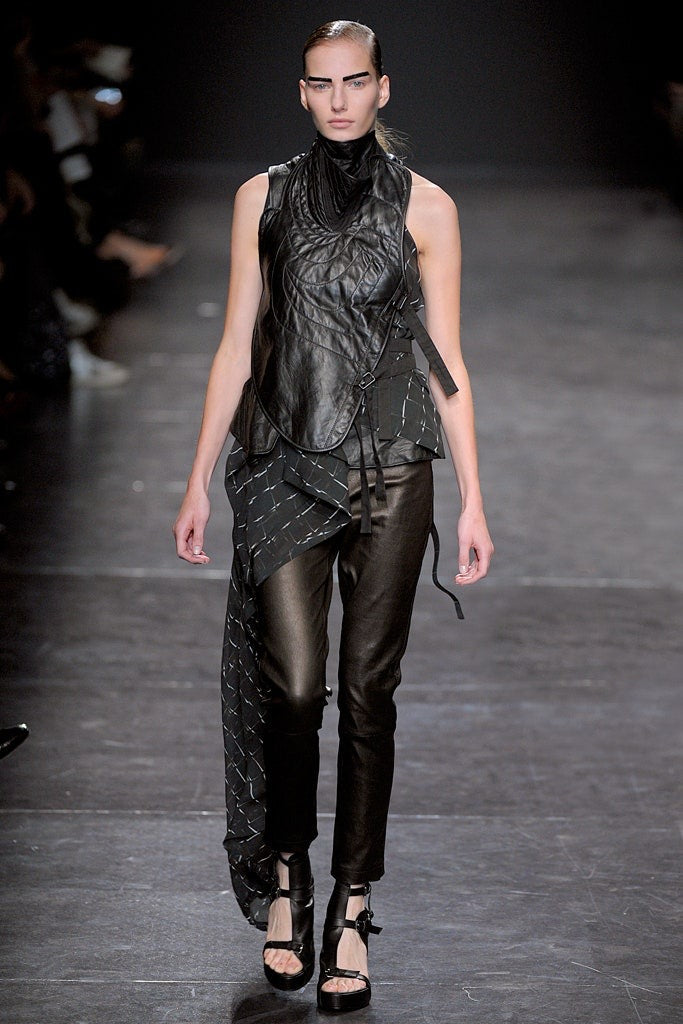 ANN DEMEULEMEESTER - SS11 Patterned silk skirt with a longer side and straps (runway)