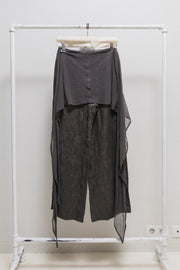 ANN DEMEULEMEESTER - 1994 Satin cotton wide pants with floral pattern and sheer waist panel