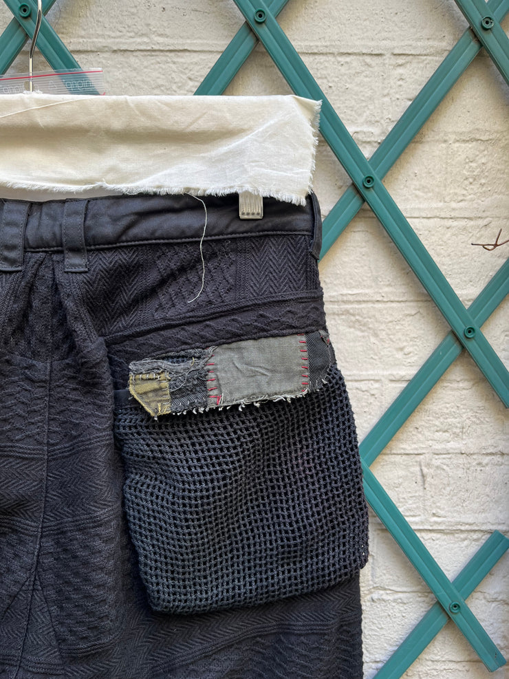 (New Arrival) BLACKMEANS - Boro wide short pants with wool details and hand-sewn patches