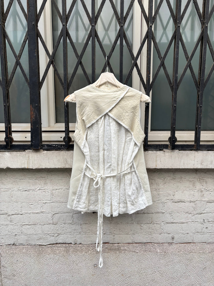 (New Arrival) ISAAC SELLAM - White leather vest with linen back and straps