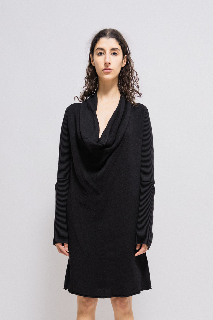 A.F VANDEVORST - FW06 Cowl neck dress with ribbed sleeves and elbow slits