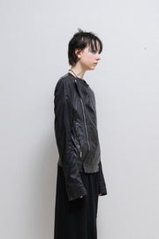 RICK OWENS - SS14 "VICIOUS" Hybrid leather jacket with elongated nylon sleeves and mesh back panel