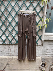 (New Arrival) ANN DEMEULEMEESTER - FW02 Wide satin pants with cargo pockets and adjustable straps (runway)