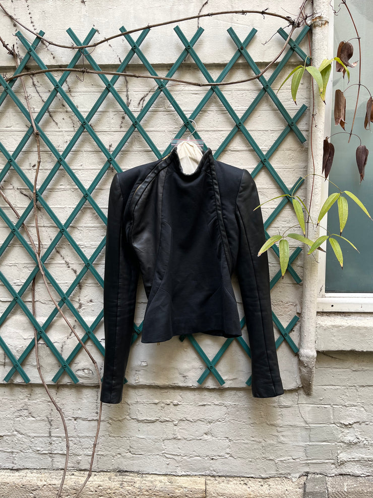 (New Arrival) GARETH PUGH - FW11 Cotton blend jacket with lamb leather sleeves and double front zippers