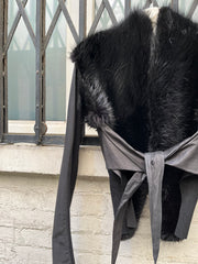 (New Arrival) RICK OWENS PALAIS ROYAL - Kangaroo leather + calf skin cropped jacket with straps and beaver fur collar