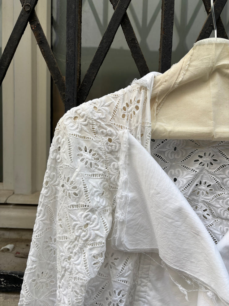 (New Arrival) JUNYA WATANABE - SS05 Cropped lace jacket with layered raw cut lapels