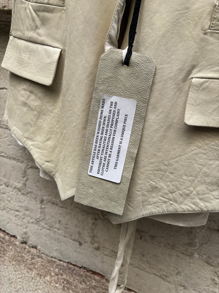 (New Arrival) ISAAC SELLAM - White leather vest with linen back and straps