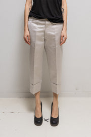 RICK OWENS REVILLON - FW06 Silk textured silver pants with leg pleats