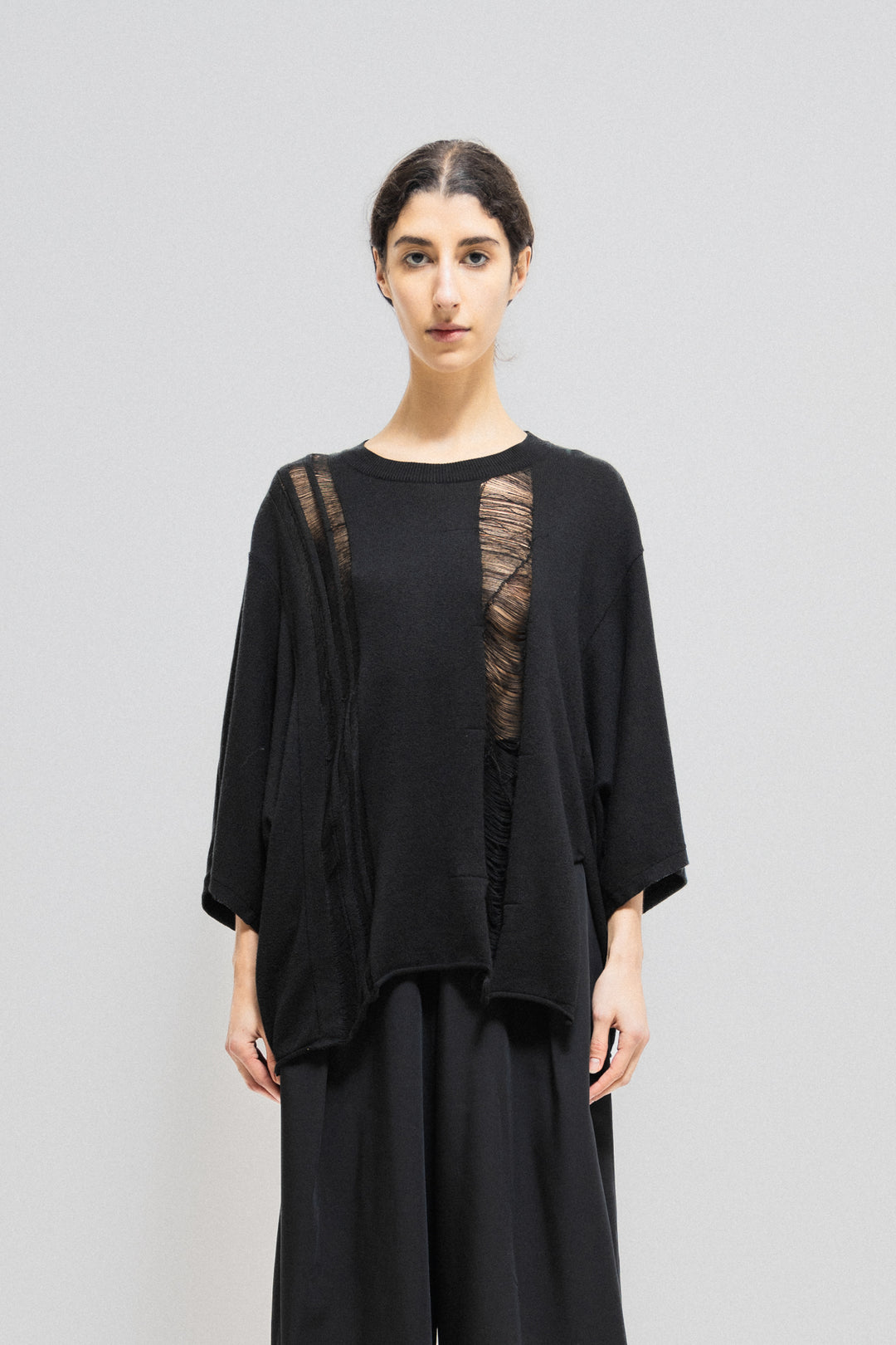 YOHJI YAMAMOTO Y'S - SS22 Cotton blend sweater with rips – L