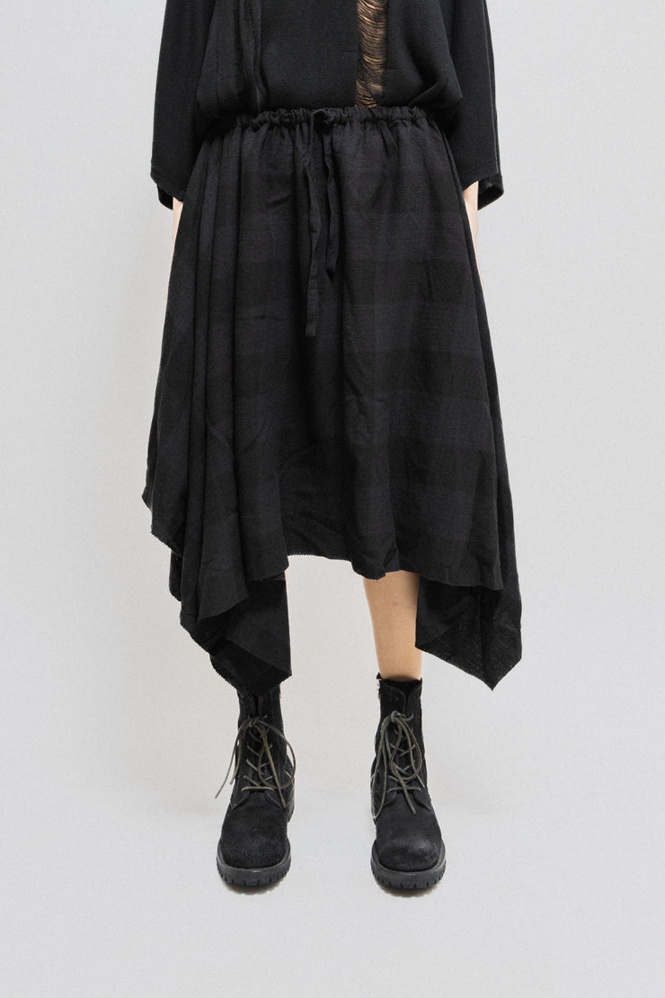 COMME DES GARCONS - Checkered wool skirt with drawstrings (1980&