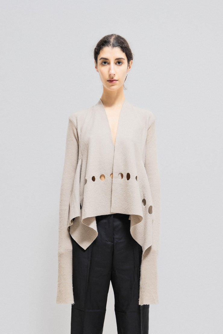 RICK OWENS - SS06 "TUNGSTEN" Cashmere cardigan with circle cutouts