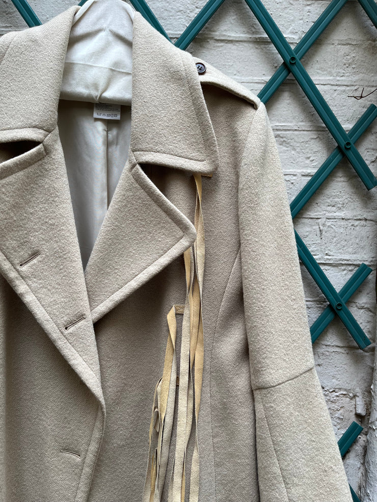 (New Arrival) ANN DEMEULEMEESTER - FW02 Fleece wool coat with leather straps closure
