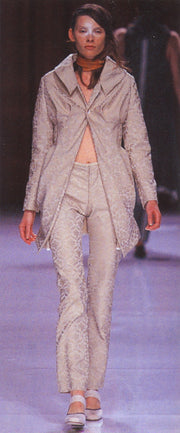 UNDERCOVER - SS98 “Drape” Polyester ruched jacket with embossed damask pattern (runway)