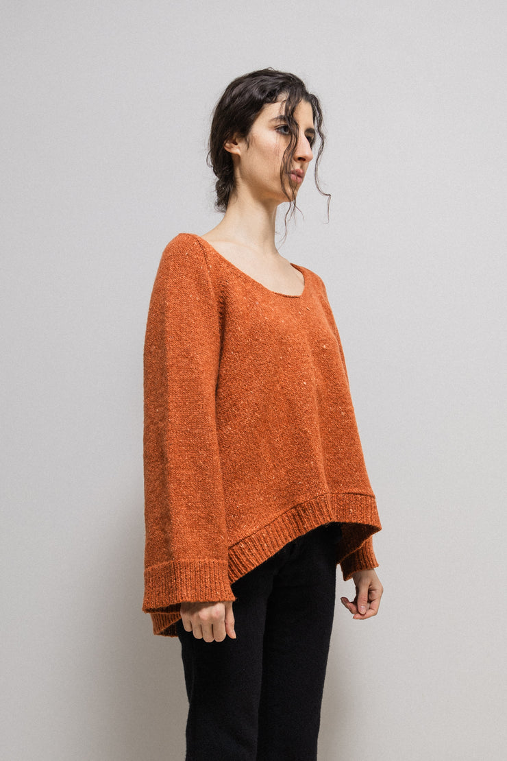 ANN DEMEULEMEESTER - Early 1990’s Wool blend textured sweater in faded orange