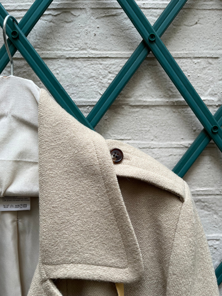 (New Arrival) ANN DEMEULEMEESTER - FW02 Fleece wool coat with leather straps closure