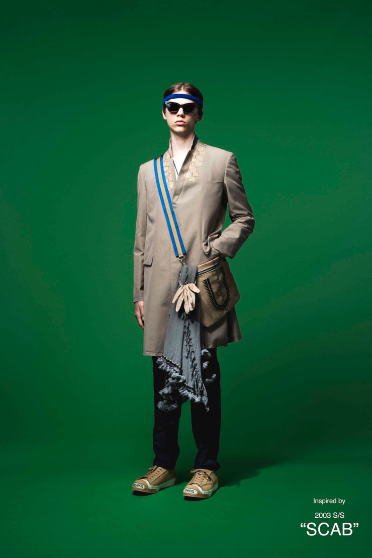 UNDERCOVER - SS16 "The Greatest" Cotton+poly blend coat with frayed edges and collar patches