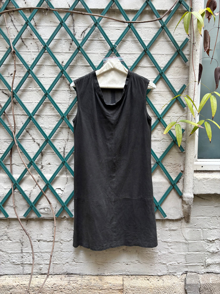 (New Arrival) ANN DEMEULEMEESTER - Early 2000’s leather dress with dropping neckline