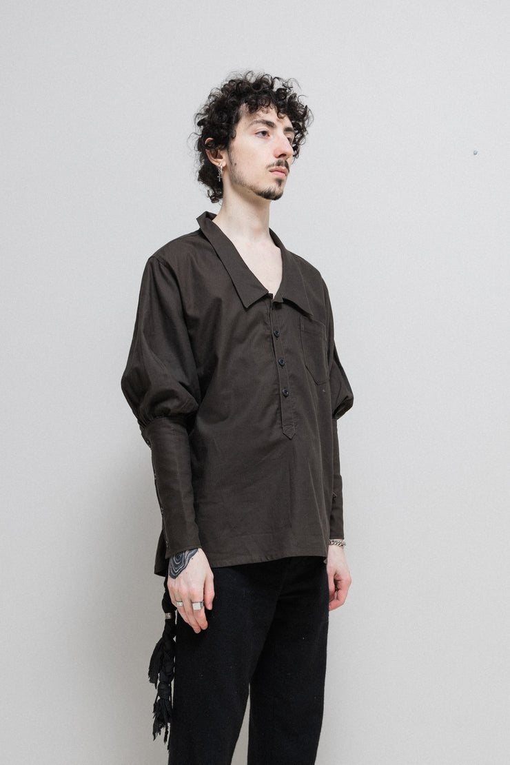 BLACKMEANS - Textured wool shirt with tight sleeves and buckle details