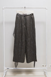 ANN DEMEULEMEESTER - 1994 Satin cotton wide pants with floral pattern and sheer waist panel