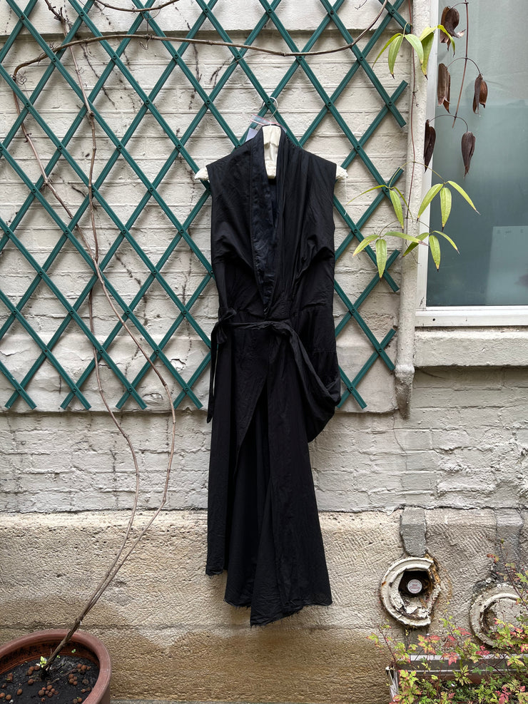 (New arrival) RICK OWENS - SS06 « TUNGSTEN » Cotton draped maxi dress with silk lapels (runway)