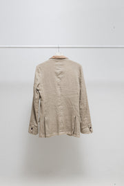 ISAMU KATAYAMA BACKLASH - Linen blend jacket with pig skin leopard collar and poem lining