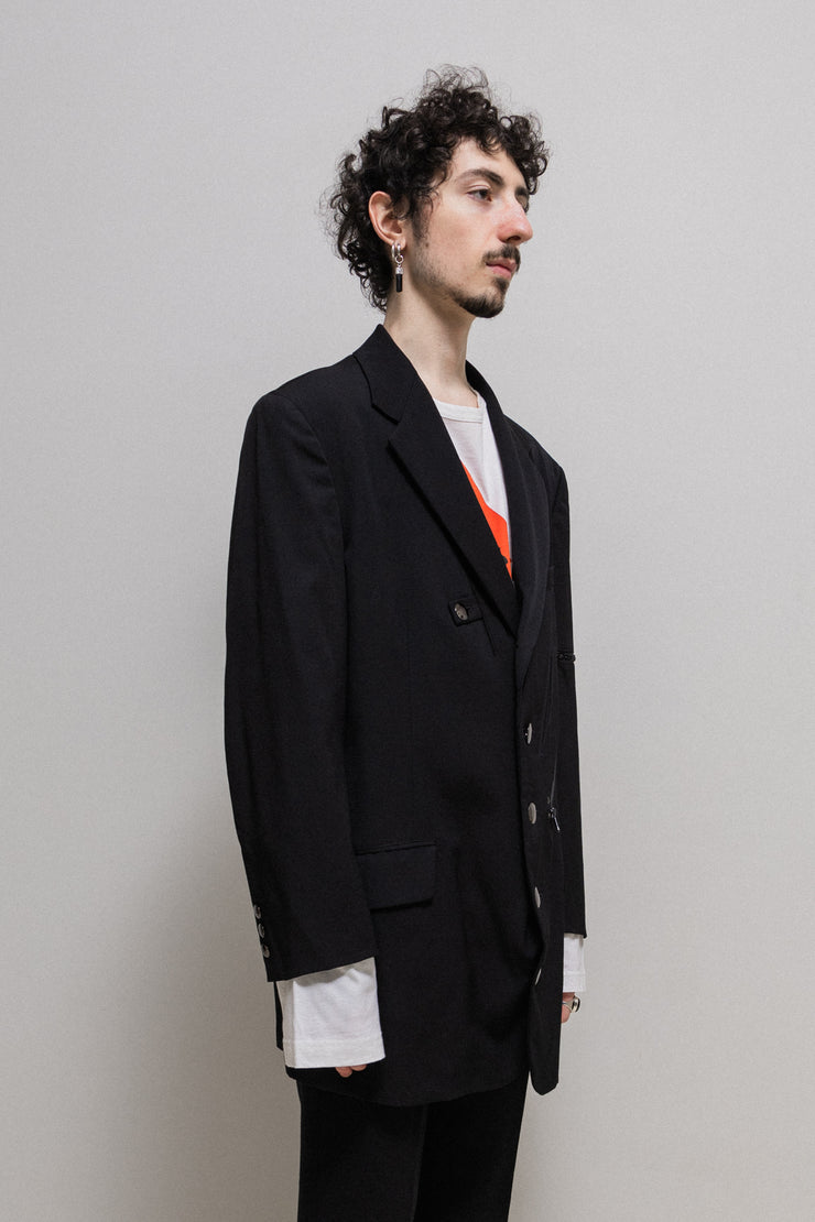 YOHJI YAMAMOTO POUR HOMME - SS06 Gabardine wool jacket with mirror buttons and zipper cutouts