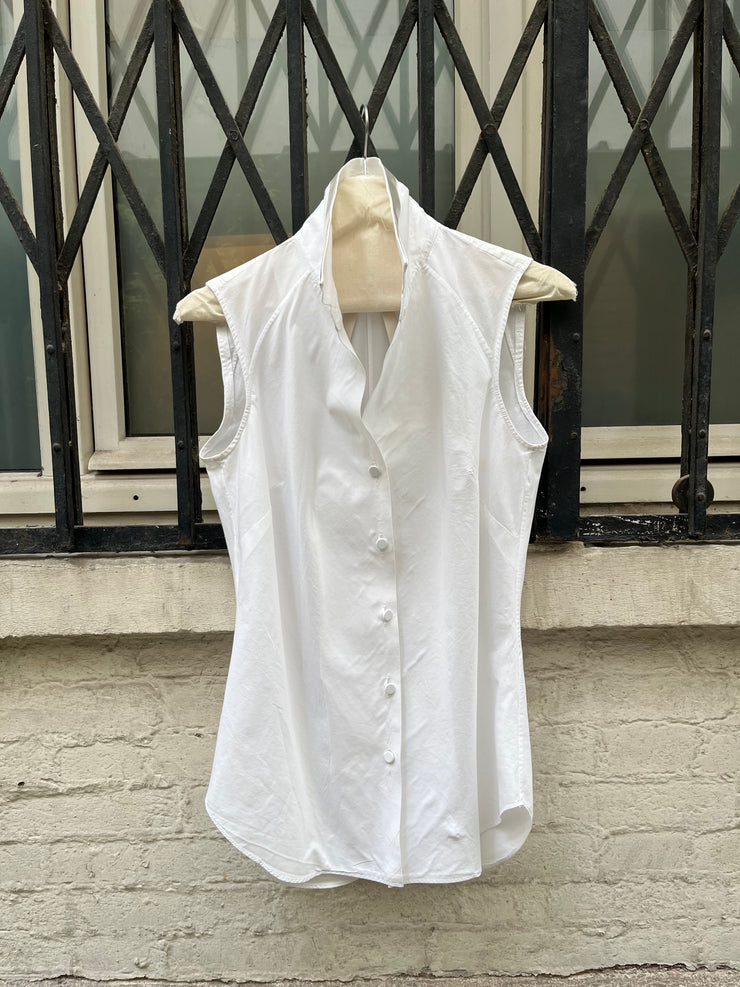 (New Arrival) OLIVIER THEYSKENS - Early 2000’s Sleeveless cotton shirt with satin details