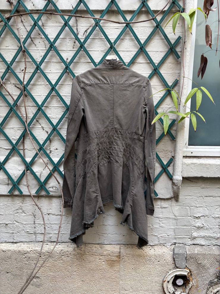 (New Arrival) RICK OWENS DRKSHDW - 2007 Washed denim jacket with long sides, rounded panels and raw cut edges