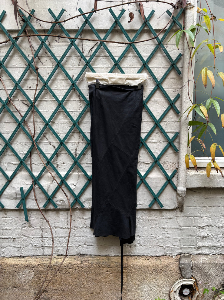 (New Arrival) ANN DEMEULEMEESTER - Soft leather maxi wrap up patchwork skirt