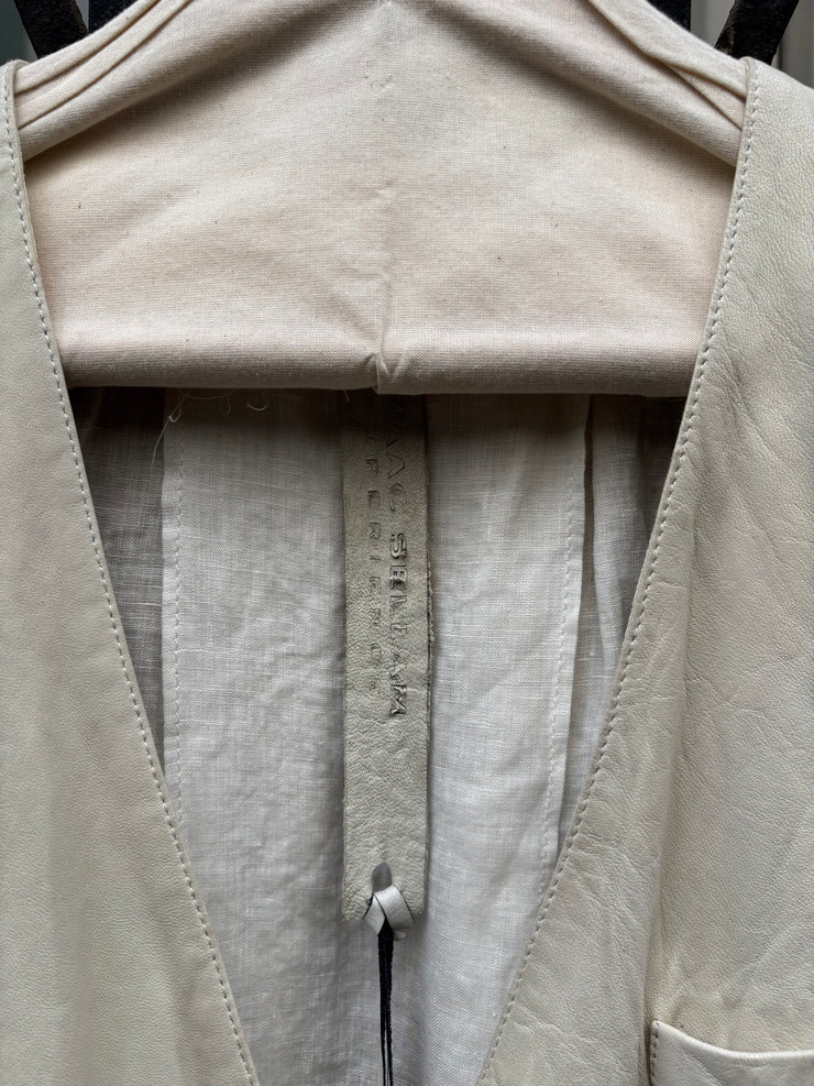 (New Arrival) ISAAC SELLAM - White leather vest with linen back and straps