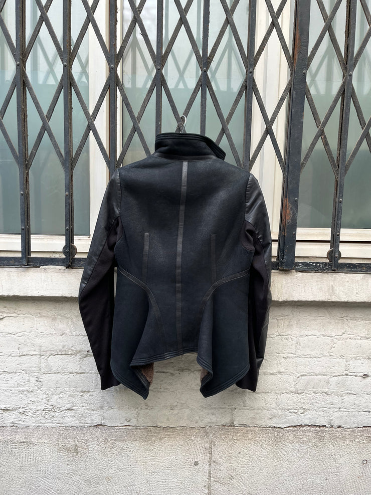 (New Arrival) RICK OWENS - FW12 "MOUNTAIN" Lamb leather jacket with dust fleece and calf leather sleeves