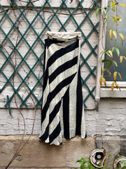 (New Arrival) ANN DEMEULEMEESTER - SS94 Linen and cotton long striped skirt with straps