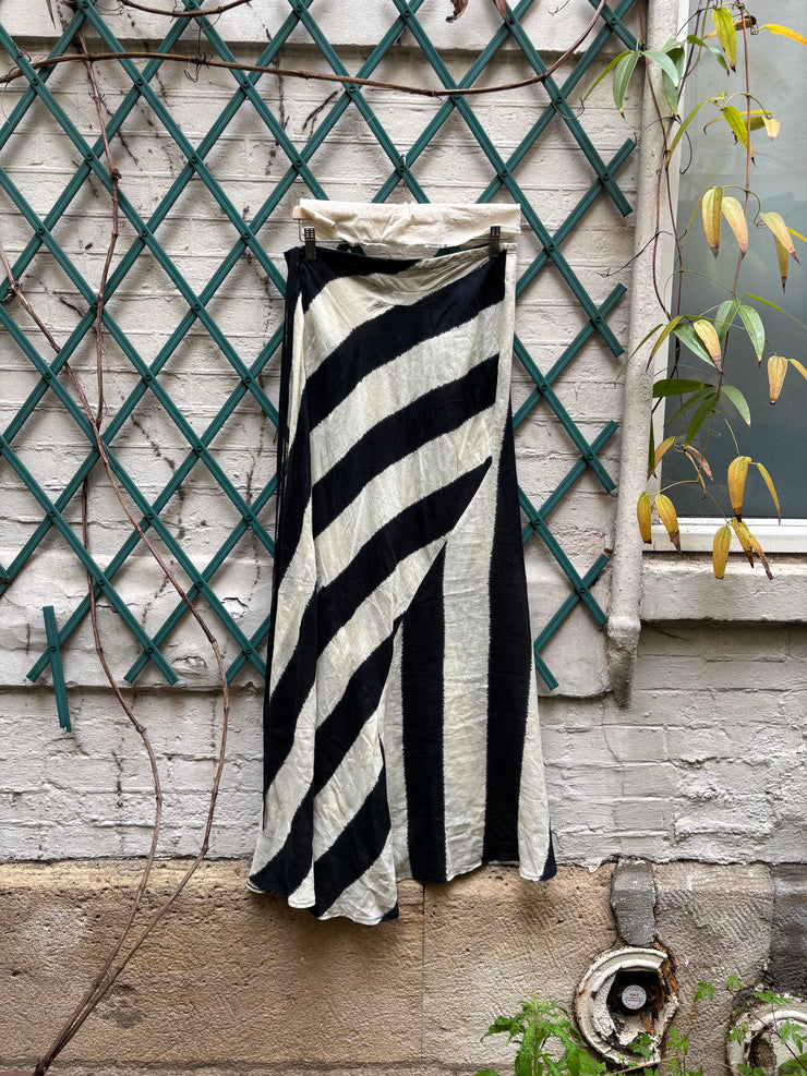 (New Arrival) ANN DEMEULEMEESTER - SS94 Linen and cotton long striped skirt with straps