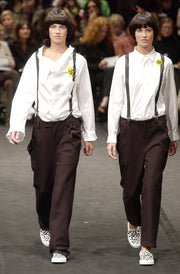 UNDERCOVER - SS04 « Languid » Deformed cotton shirt with faux suspenders (runway)