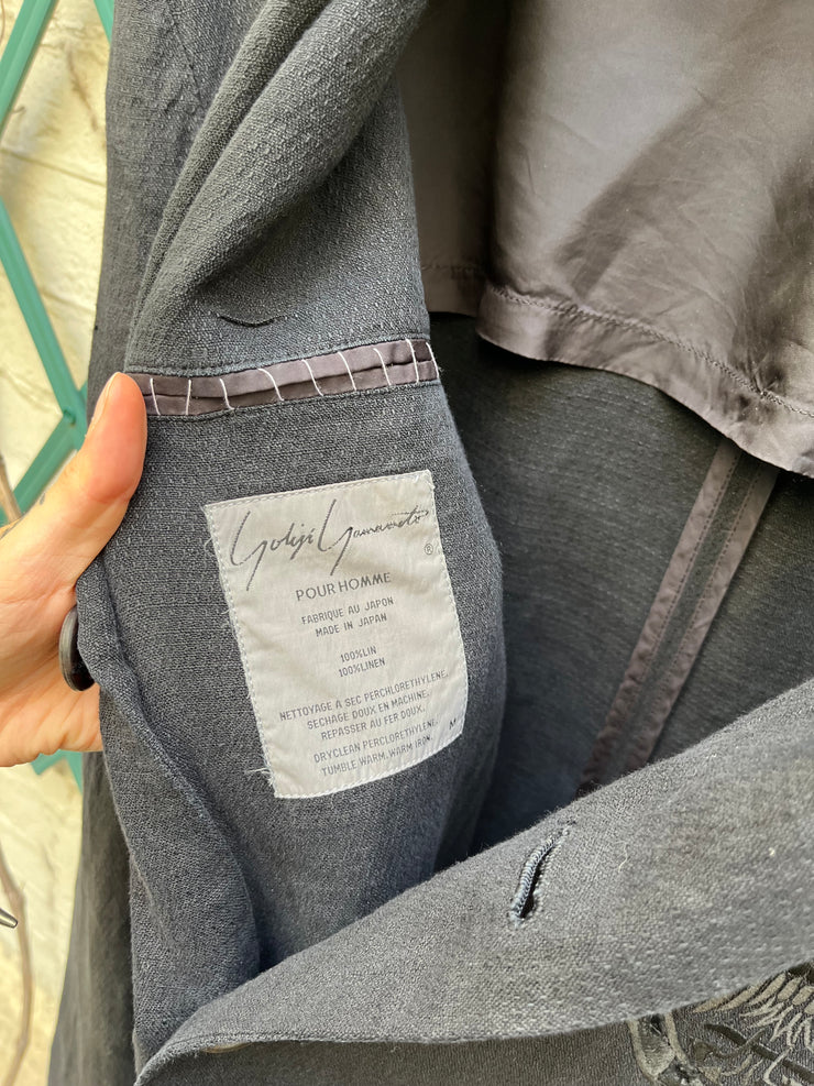 (New Arrival) YOHJI YAMAMOTO POUR HOMME - SS87 Linen costume jacket with chest embroidery