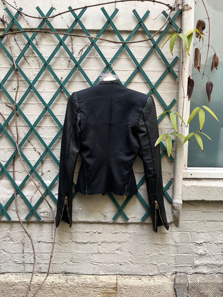 (New Arrival) GARETH PUGH - FW11 Cotton blend jacket with lamb leather sleeves and double front zippers
