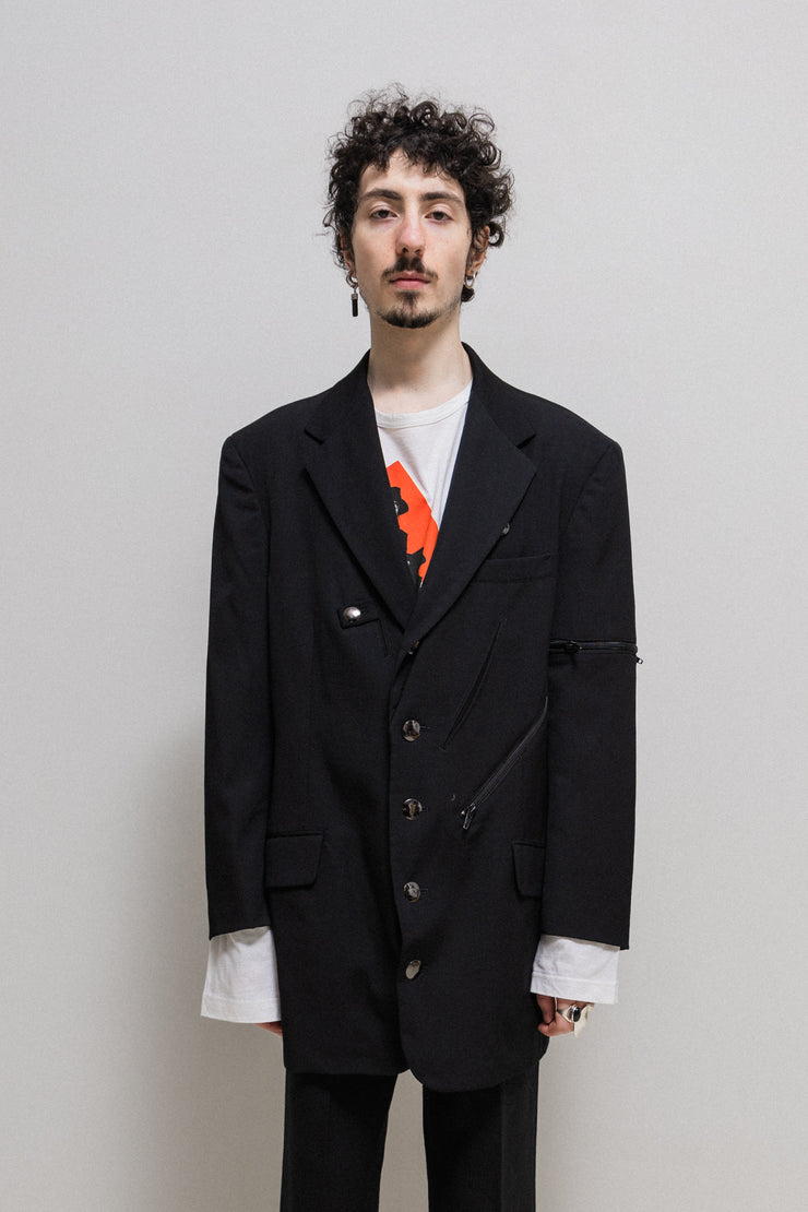 YOHJI YAMAMOTO POUR HOMME - SS06 Gabardine wool jacket with mirror buttons and zipper cutouts