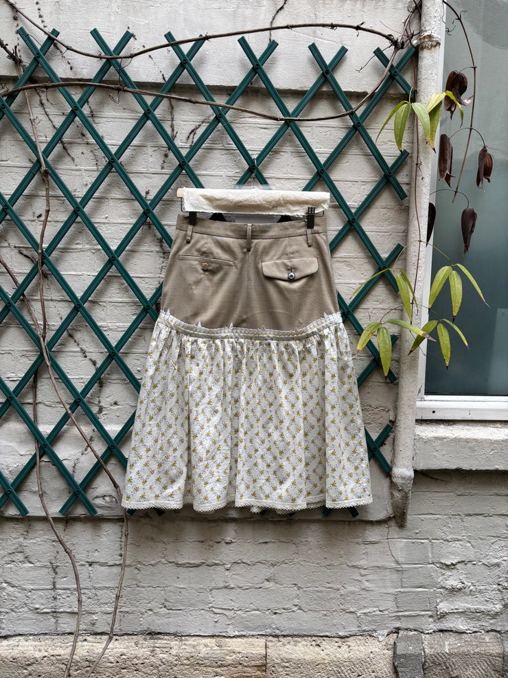 (New Arrival) UNDERCOVER - SS05 « But Beautiful II » Wool skirt with floral cotton layer, embroidered teeth and eye button