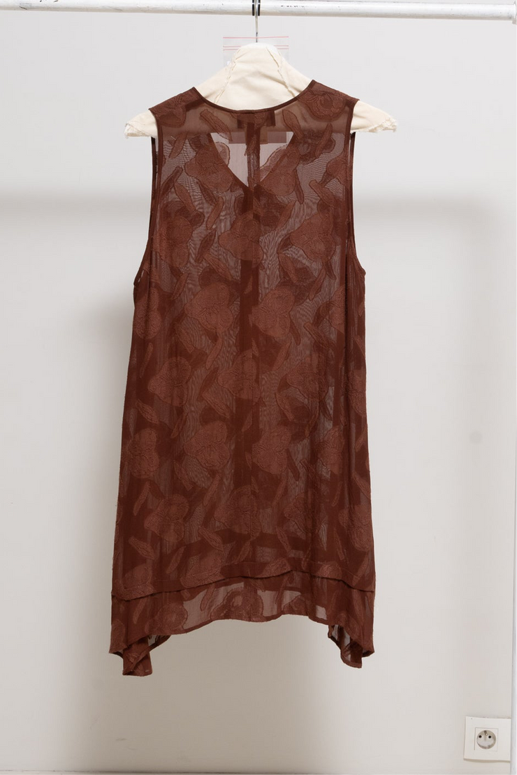 ANN DEMEULEMEESTER - 1993 / 94 Sheer tunic with longer sides and floral pattern