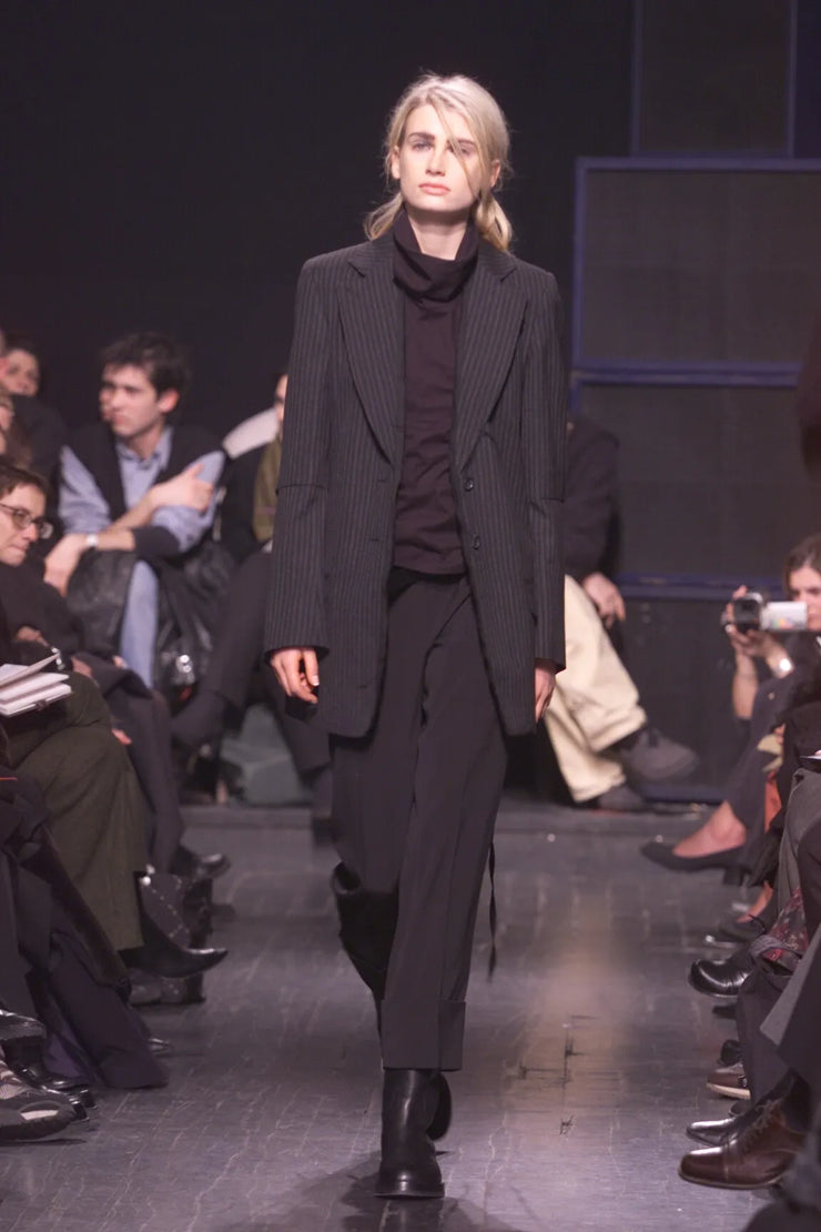 ANN DEMEULEMEESTER - FW00 Long striped jacket with straps (runway)