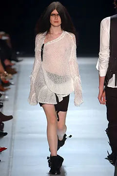 ANN DEMEULEMEESTER - SS03 Cotton net sweater with distressing and straps (runway)