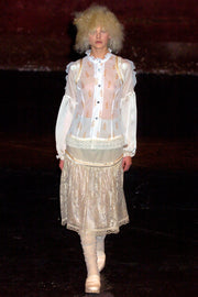 (New Arrival) UNDERCOVER - SS05 « But Beautiful II » Wool skirt with floral cotton layer, embroidered teeth and eye button