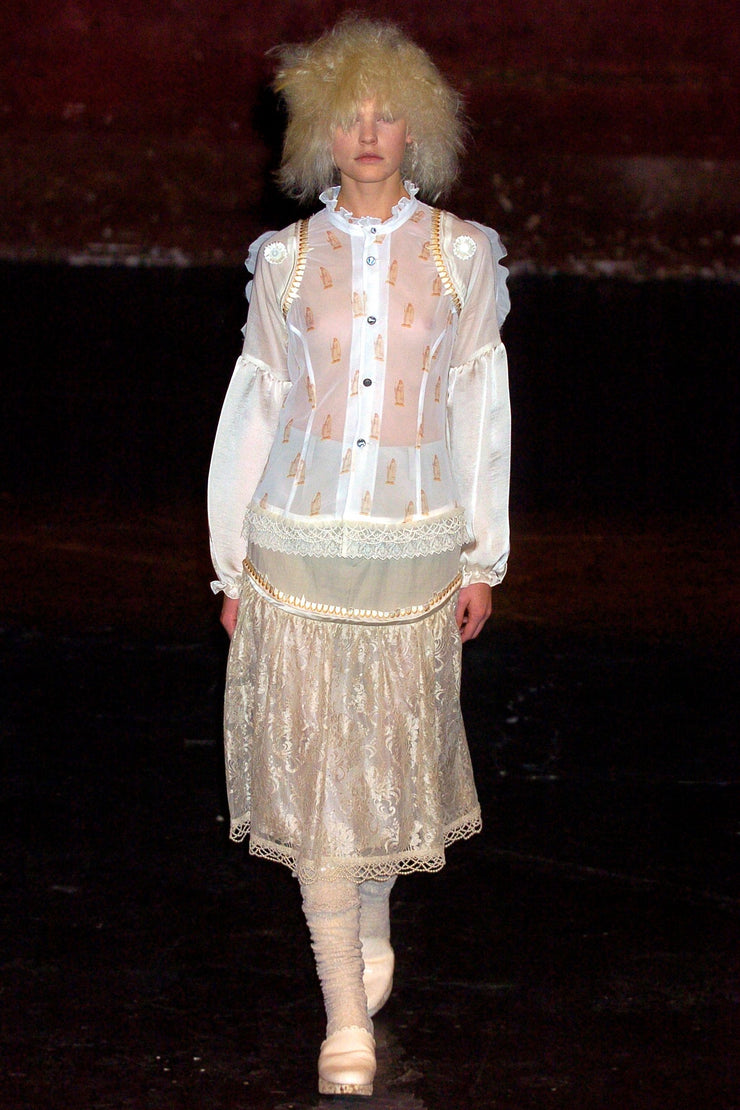 (New Arrival) UNDERCOVER - SS05 « But Beautiful II » Wool skirt with floral cotton layer, embroidered teeth and eye button