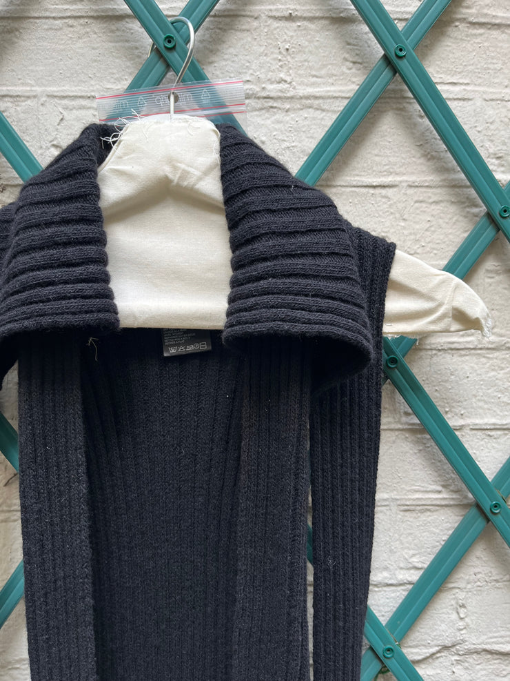 (New Arrival) ANN DEMEULEMEESTER - FW01 Long ribbed wool cardigan with a scarf going through the collar