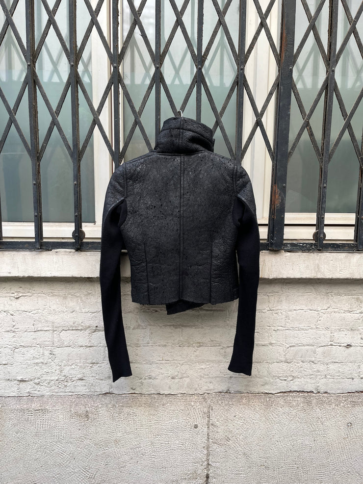 (New Arrival) RICK OWENS - FW03 "TRUCKER" Thick textured lamb leather jacket with matching fleece