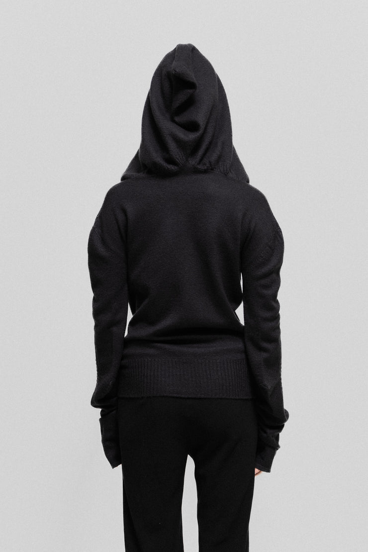 RICK OWENS - FW09 Palais Royal cashmere hooded sweater with front pockets and ribbed details