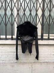 (New Arrival) RICK OWENS PALAIS ROYAL - Kangaroo leather + calf skin cropped jacket with straps and beaver fur collar
