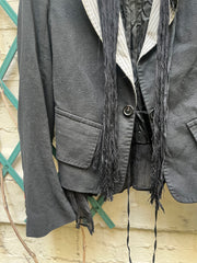 (New Arrival) ANN DEMEULEMEESTER - SS05 Cotton blend jacket with striped lapels and fringes (runway)
