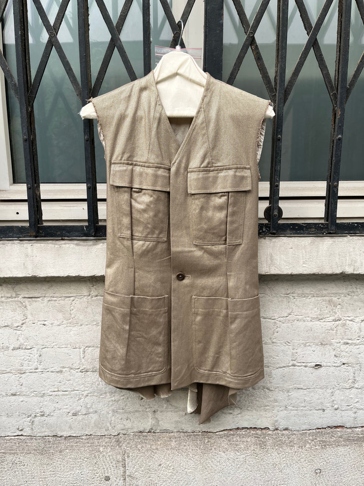 (New Arrival) RICK OWENS - SS04 "CITROEN" Golden cotton military vest with silk draped back (runway)